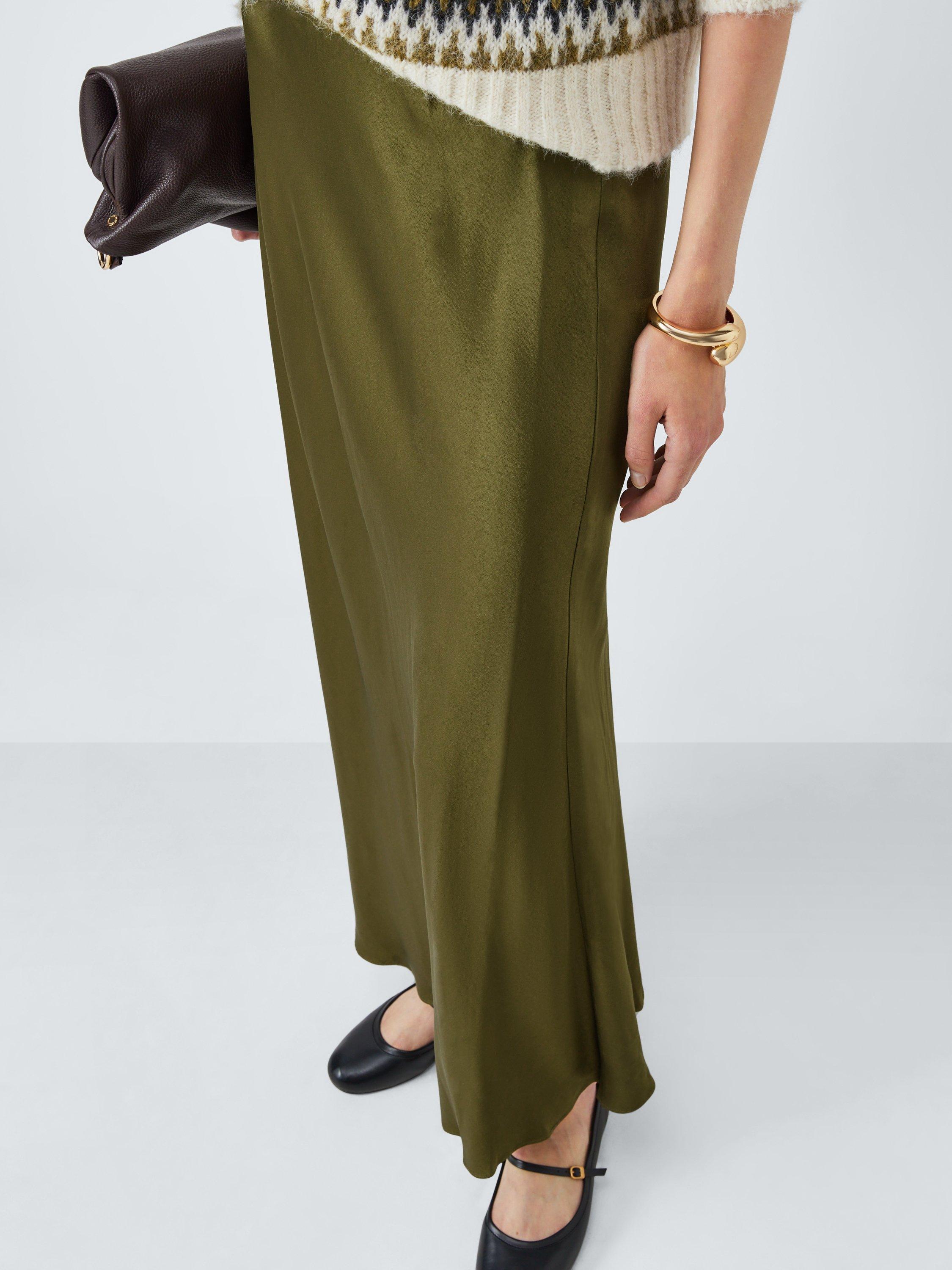 Product image 6 of 6, which shows AND/OR A-Line Satin Maxi Skirt, Olive, 6