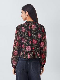 AND/OR Floral Metallic Crop Ruffle Top, Black/Pink - view 2, Black/Pink