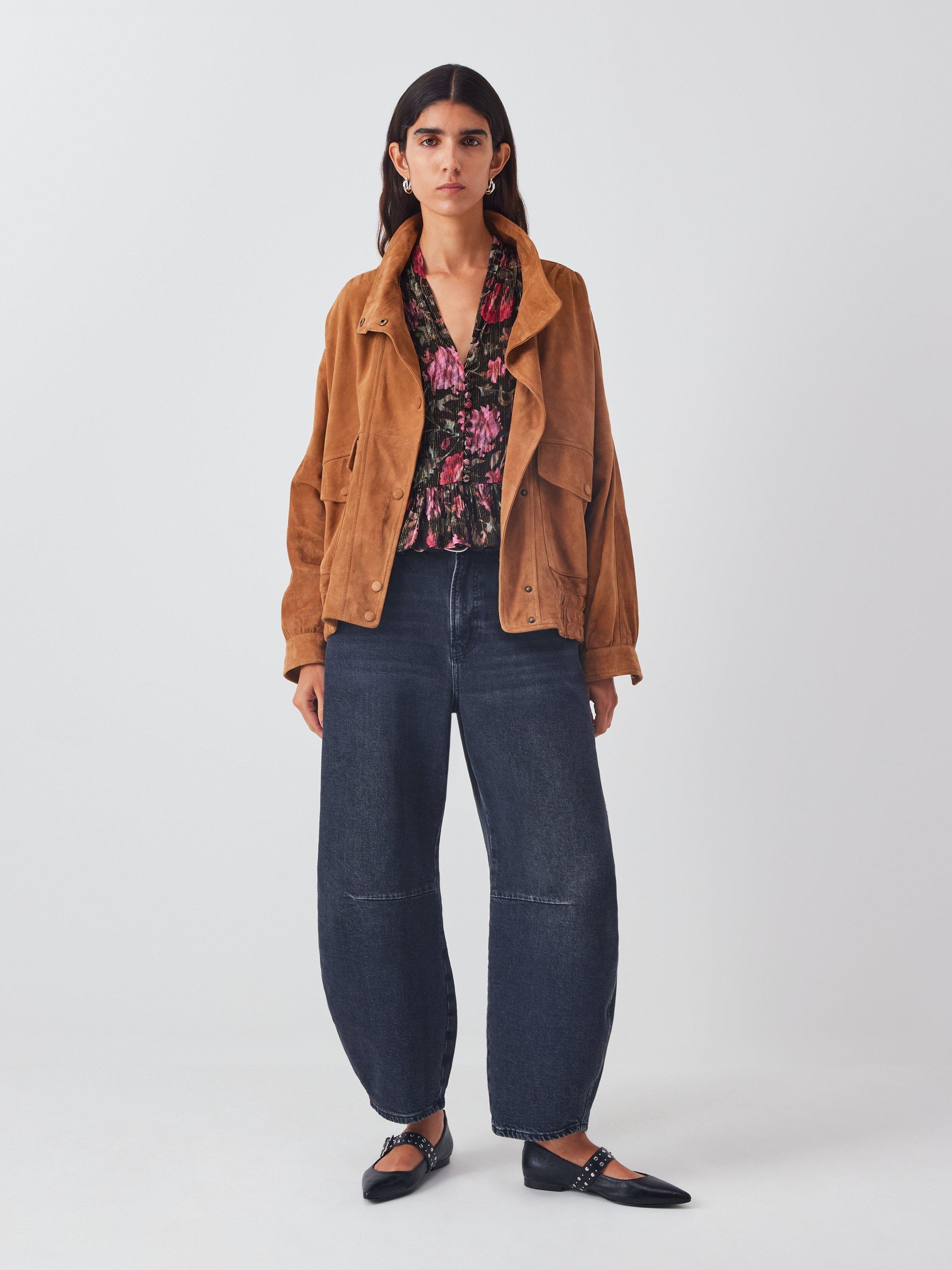 Product image 3 of 6, which shows AND/OR Floral Metallic Crop Ruffle Top, Black/Pink, 6