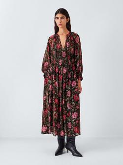 AND/OR Megan Floral Metallic Thread Dress, Black/Pink, Black/Pink