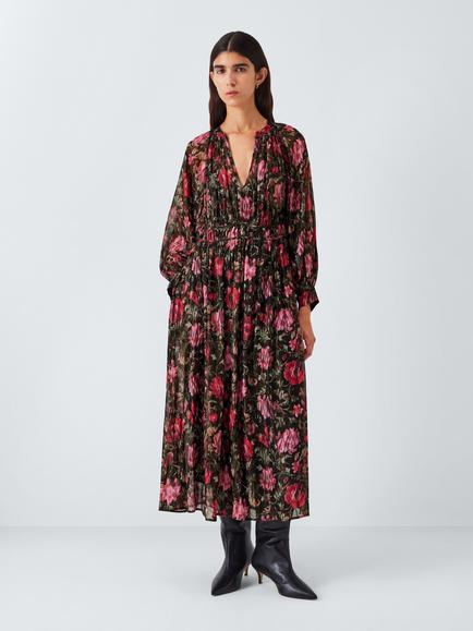 AND/OR Megan Floral Metallic Thread Dress, Black/Pink, Black/Pink