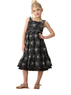 Angel & Rocket Kids' Embroidered Floral Dress, Black/White, Black/White