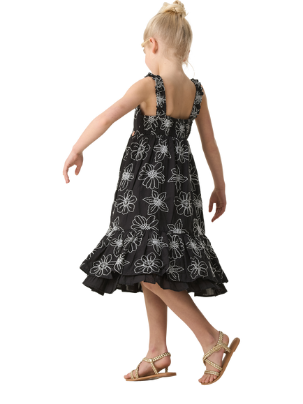 Angel & Rocket Kids' Embroidered Floral Dress, Black/White - view 2, Black/White