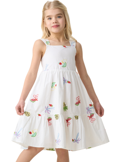 Angel & Rocket Kids' Embroidered Fruit Sundress, White/Multi, White/Multi