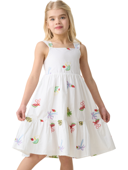 Angel & Rocket Kids' Embroidered Fruit Sundress, White/Multi, White/Multi