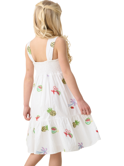 Angel & Rocket Kids' Embroidered Fruit Sundress, White/Multi - view 2, White/Multi