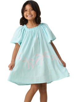 Angel & Rocket Kids' Embroidered Palm Trees Sundress, Blue/Multi, Blue/Multi