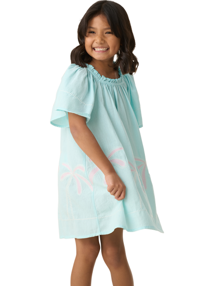 Angel & Rocket Kids' Embroidered Palm Trees Sundress, Blue/Multi - view 2, Blue/Multi