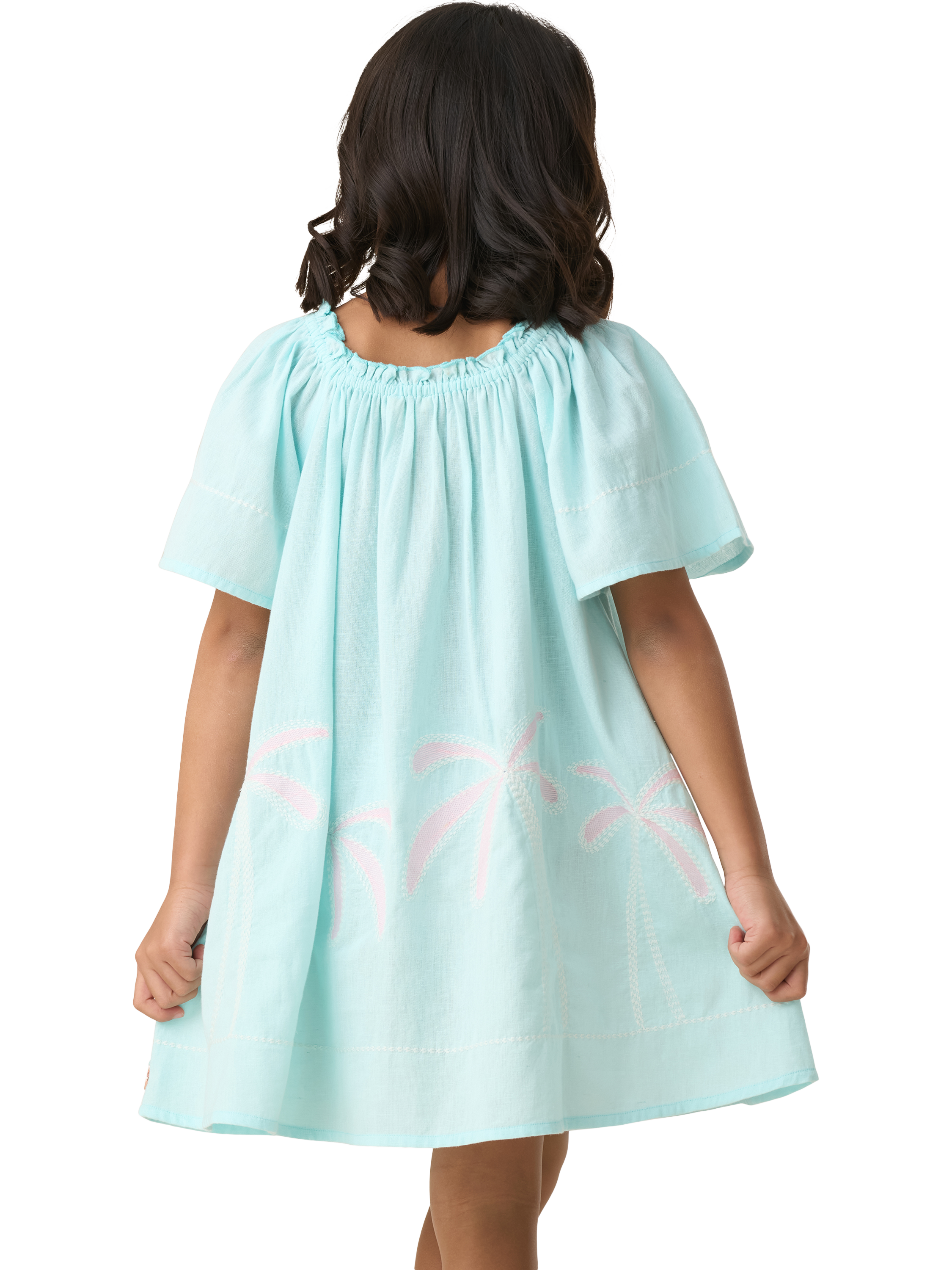 Product image 3 of 9, which shows Angel & Rocket Kids' Embroidered Palm Trees Sundress, Blue/Multi, 3 years