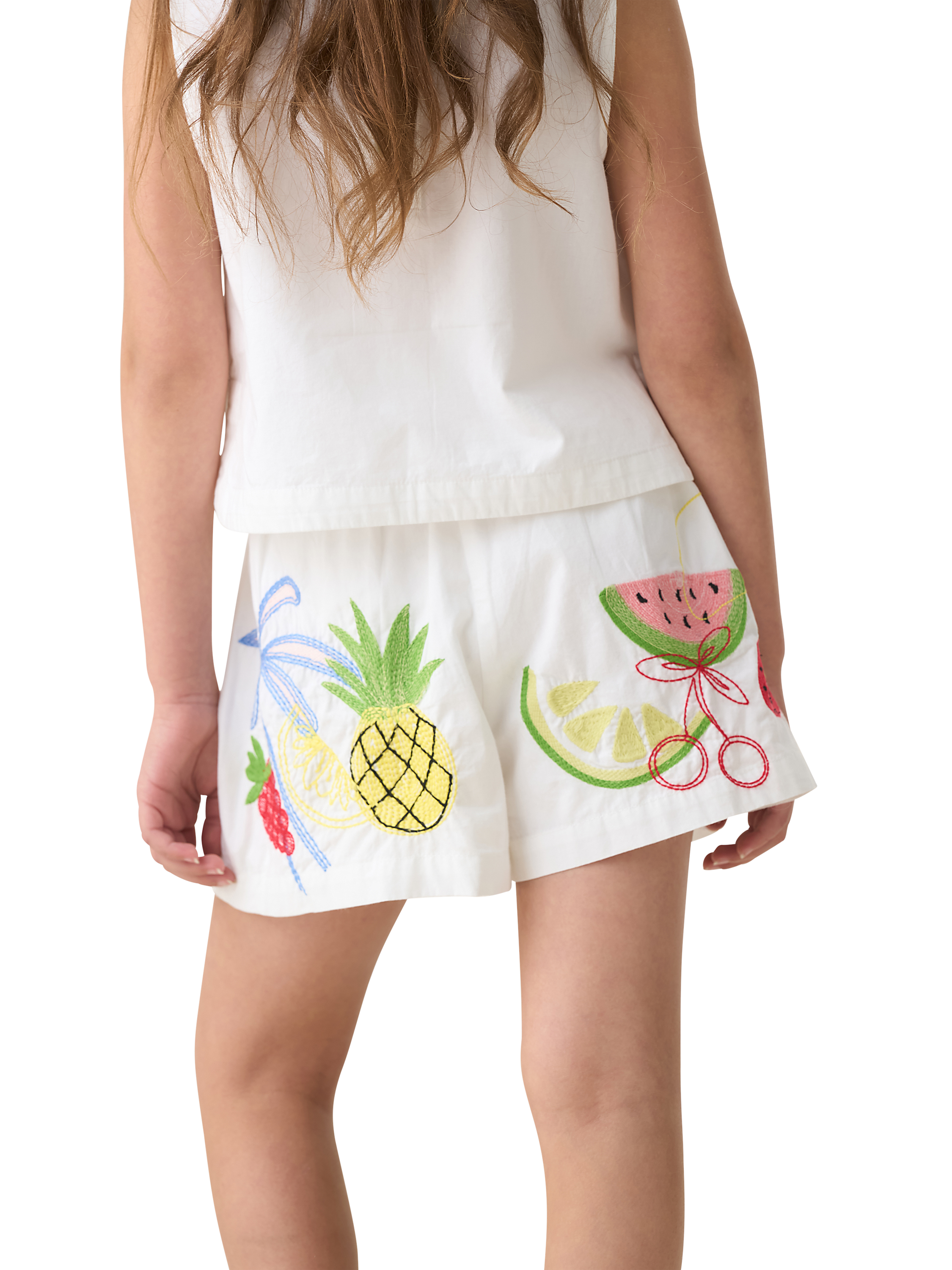 Product image 3 of 7, which shows Angel & Rocket Kids' Embroidered Fruit Shorts, White/Multi, 12-18 months