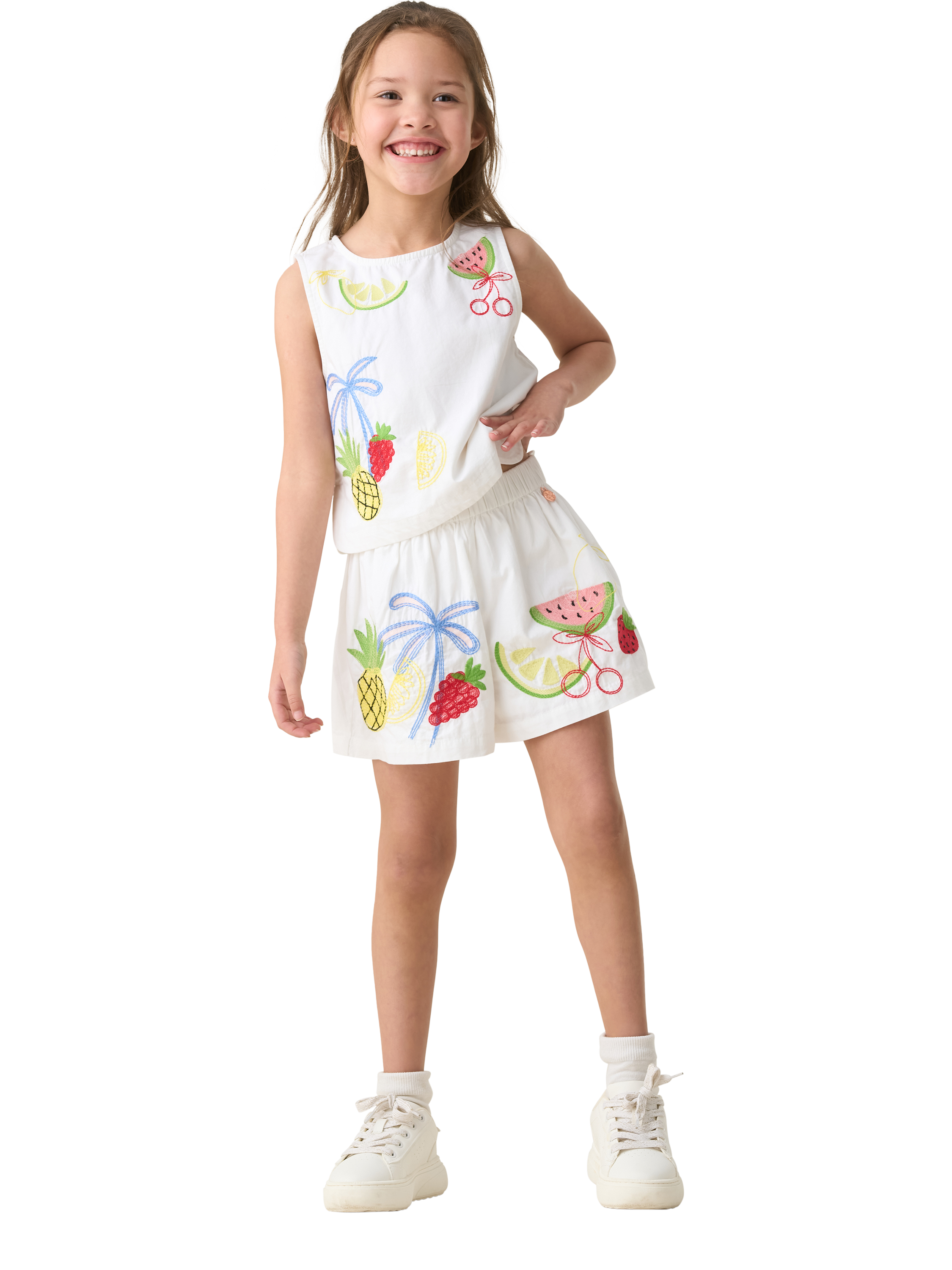 Product image 4 of 7, which shows Angel & Rocket Kids' Embroidered Fruit Shorts, White/Multi, 12-18 months