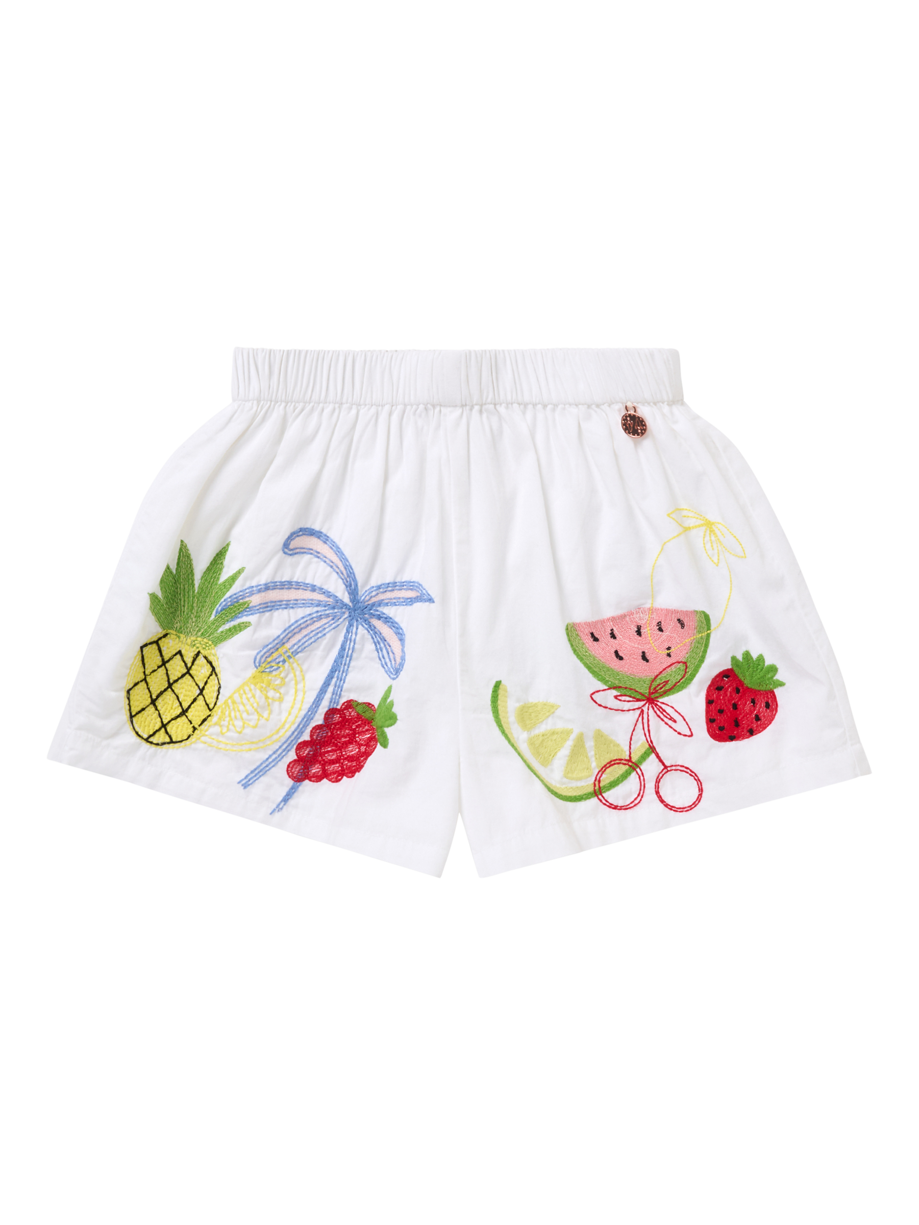 Product image 5 of 7, which shows Angel & Rocket Kids' Embroidered Fruit Shorts, White/Multi, 12-18 months