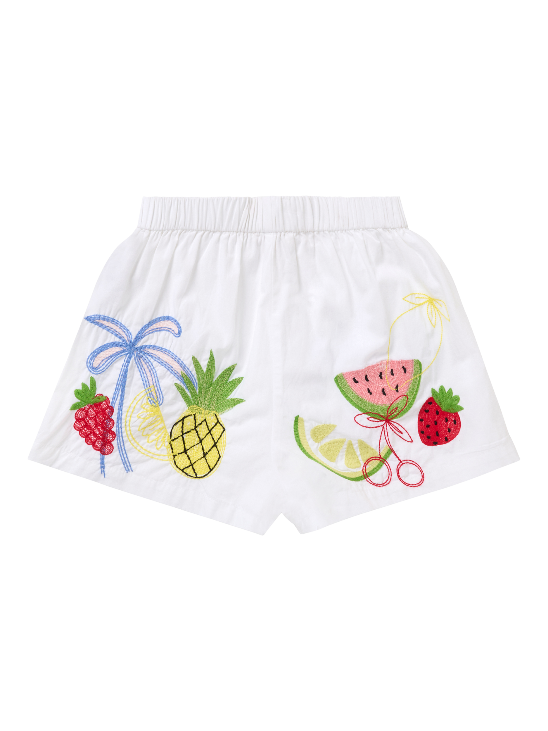 Product image 6 of 7, which shows Angel & Rocket Kids' Embroidered Fruit Shorts, White/Multi, 12-18 months