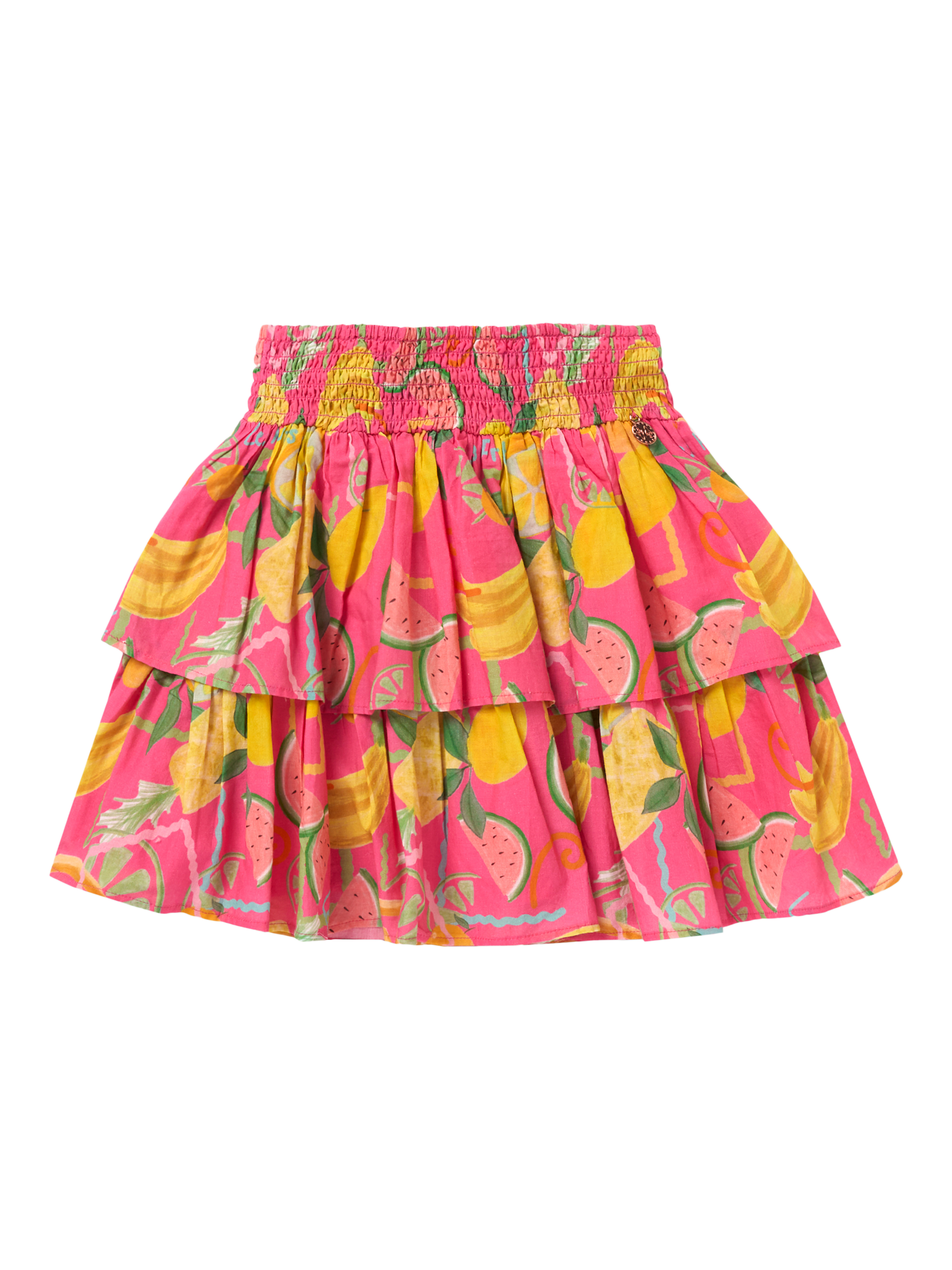 Product image 5 of 7, which shows Angel & Rocket Kids' Tiered Fruit Print Skirt, Pink/Multi, 3 years