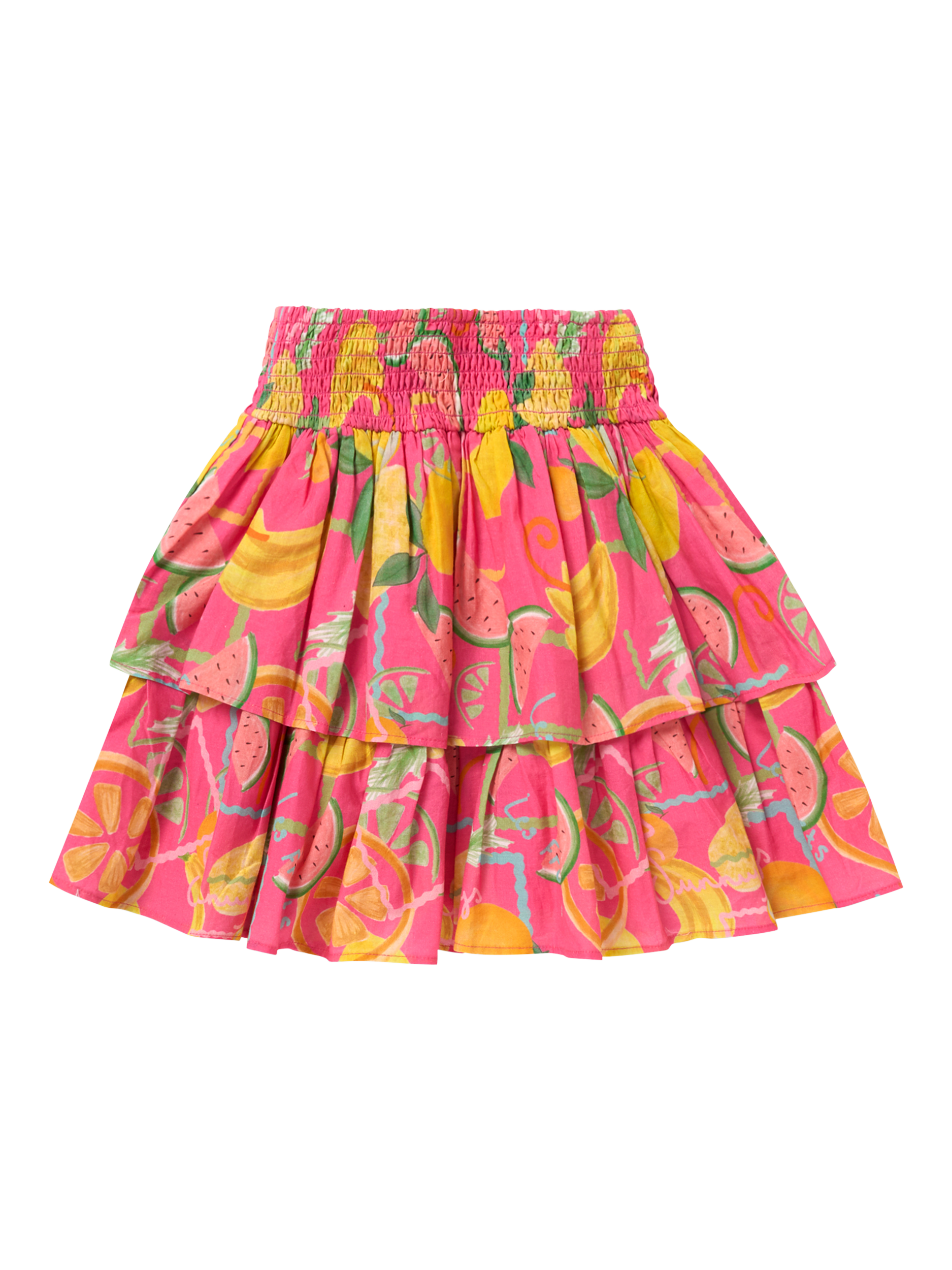 Product image 6 of 7, which shows Angel & Rocket Kids' Tiered Fruit Print Skirt, Pink/Multi, 3 years