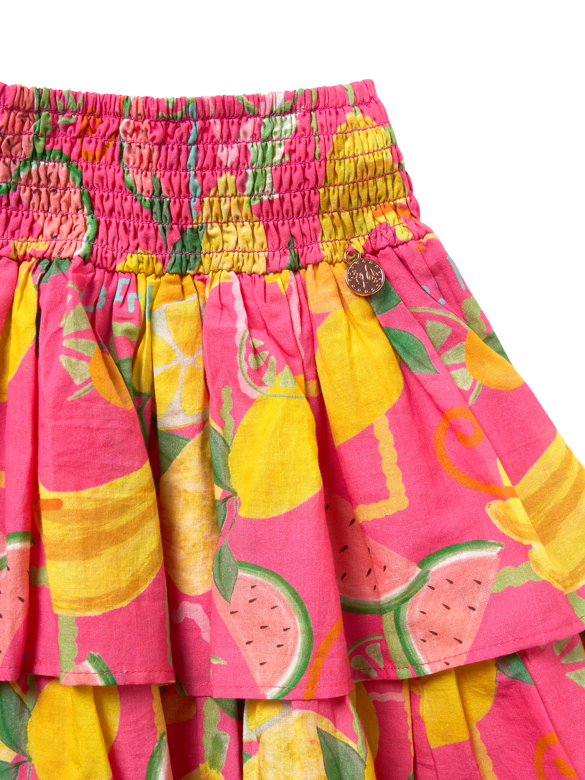 Product image 7 of 7, which shows Angel & Rocket Kids' Tiered Fruit Print Skirt, Pink/Multi, 3 years
