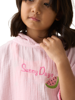 Angel & Rocket Kids' Pom Pom Trim Hooded Kaftan, Pink - view 2, Pink