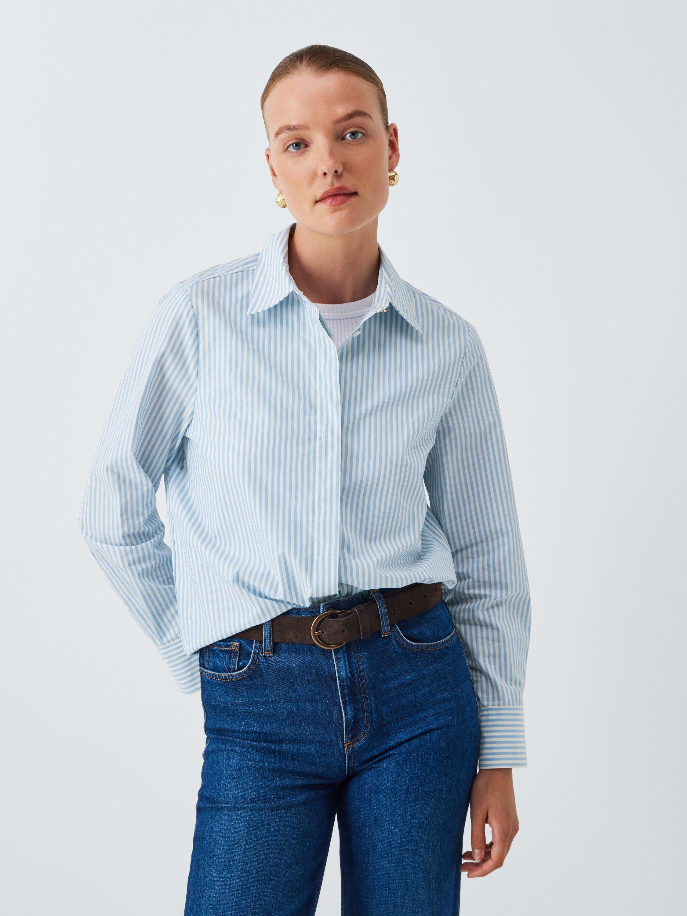 Product image 1 of 6, which shows John Lewis Striped Cotton Poplin Shirt, Blue Multi, 8