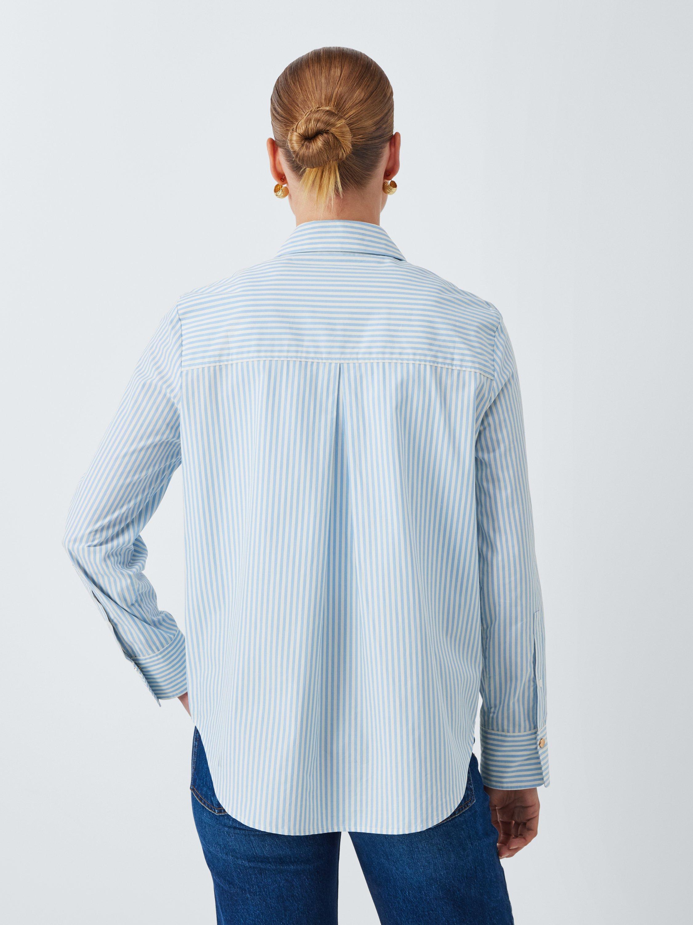 Product image 2 of 6, which shows John Lewis Striped Cotton Poplin Shirt, Blue Multi, 8