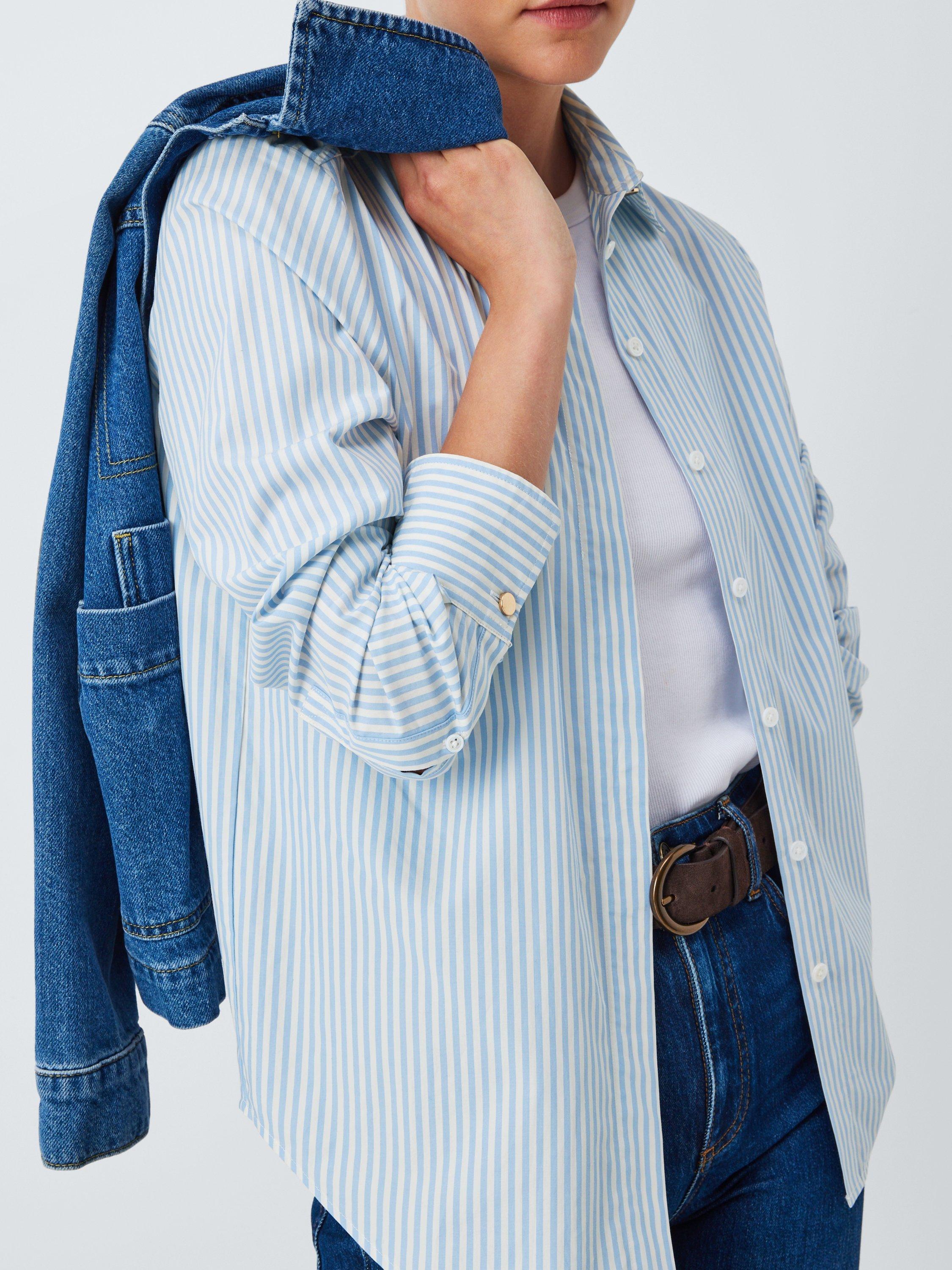 Product image 6 of 6, which shows John Lewis Striped Cotton Poplin Shirt, Blue Multi, 8