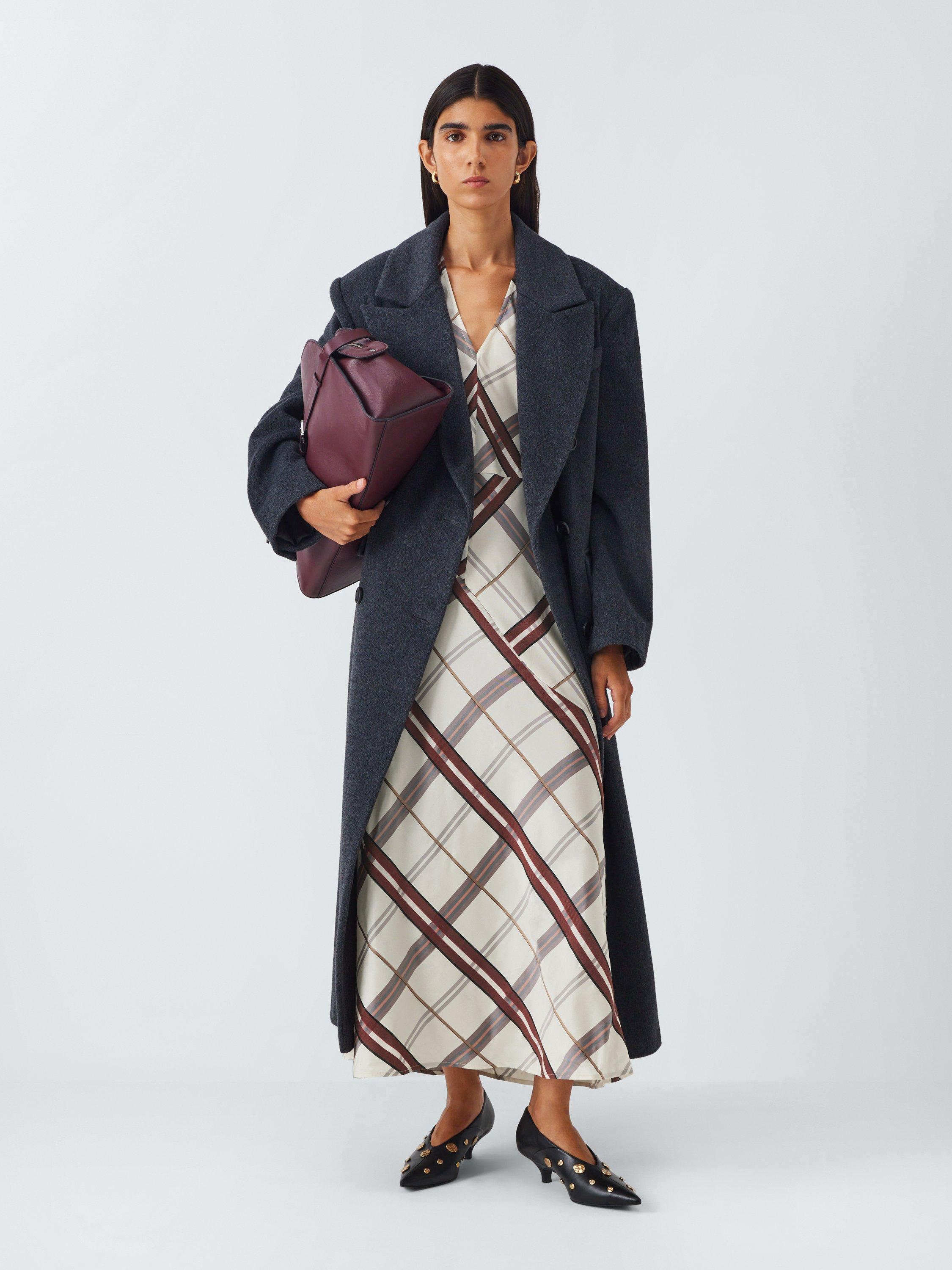 Product image 5 of 8, which shows John Lewis Asymmetric Pattern Cap Sleeve Check Midi Dress, Multi, 8
