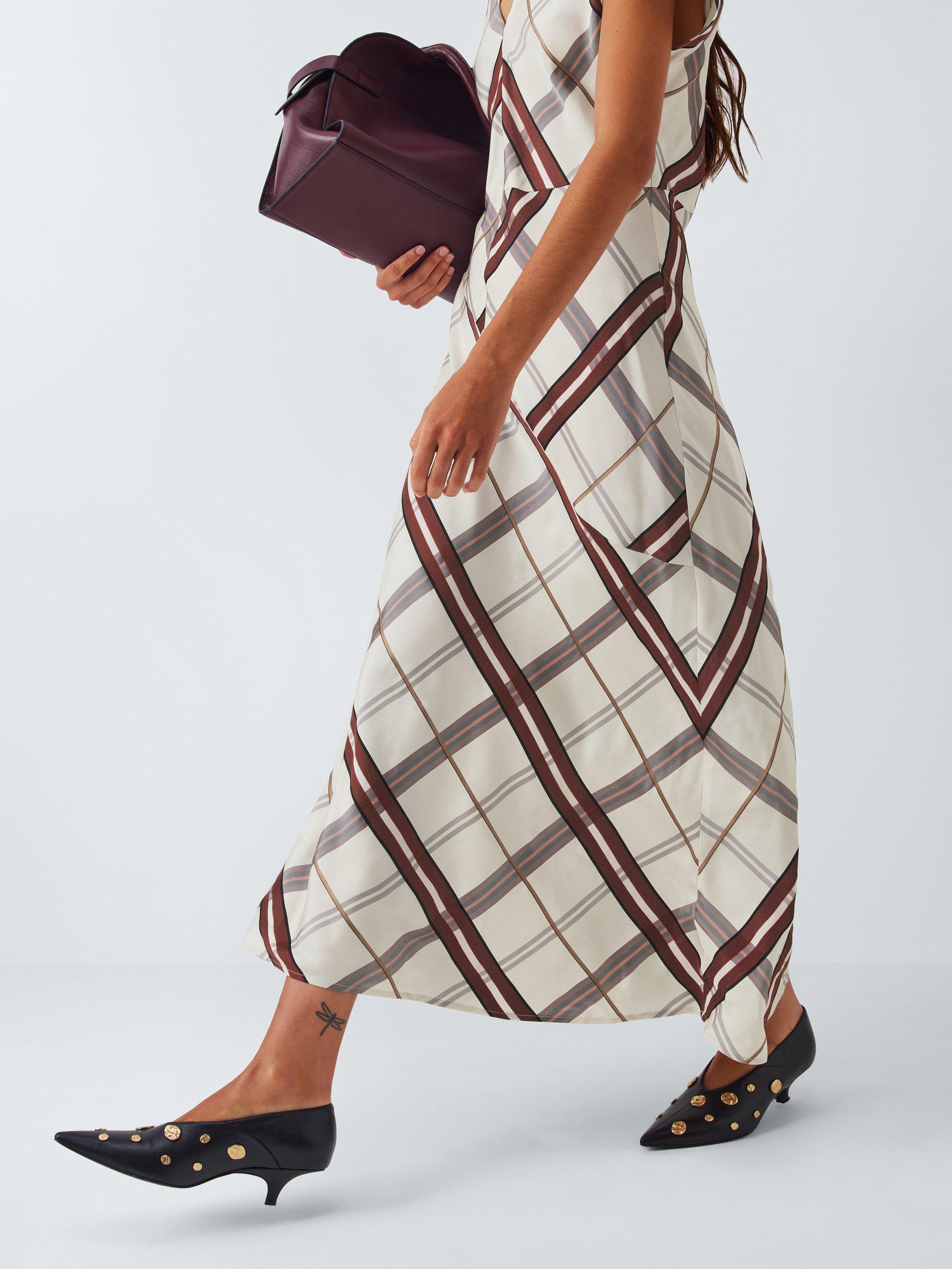 Product image 8 of 8, which shows John Lewis Asymmetric Pattern Cap Sleeve Check Midi Dress, Multi, 8