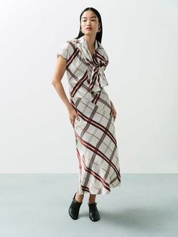 John Lewis Asymmetric Pattern Cap Sleeve Check Midi Dress, Multi, Multi