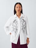John Lewis Floral Embellished Cotton Shirt, White