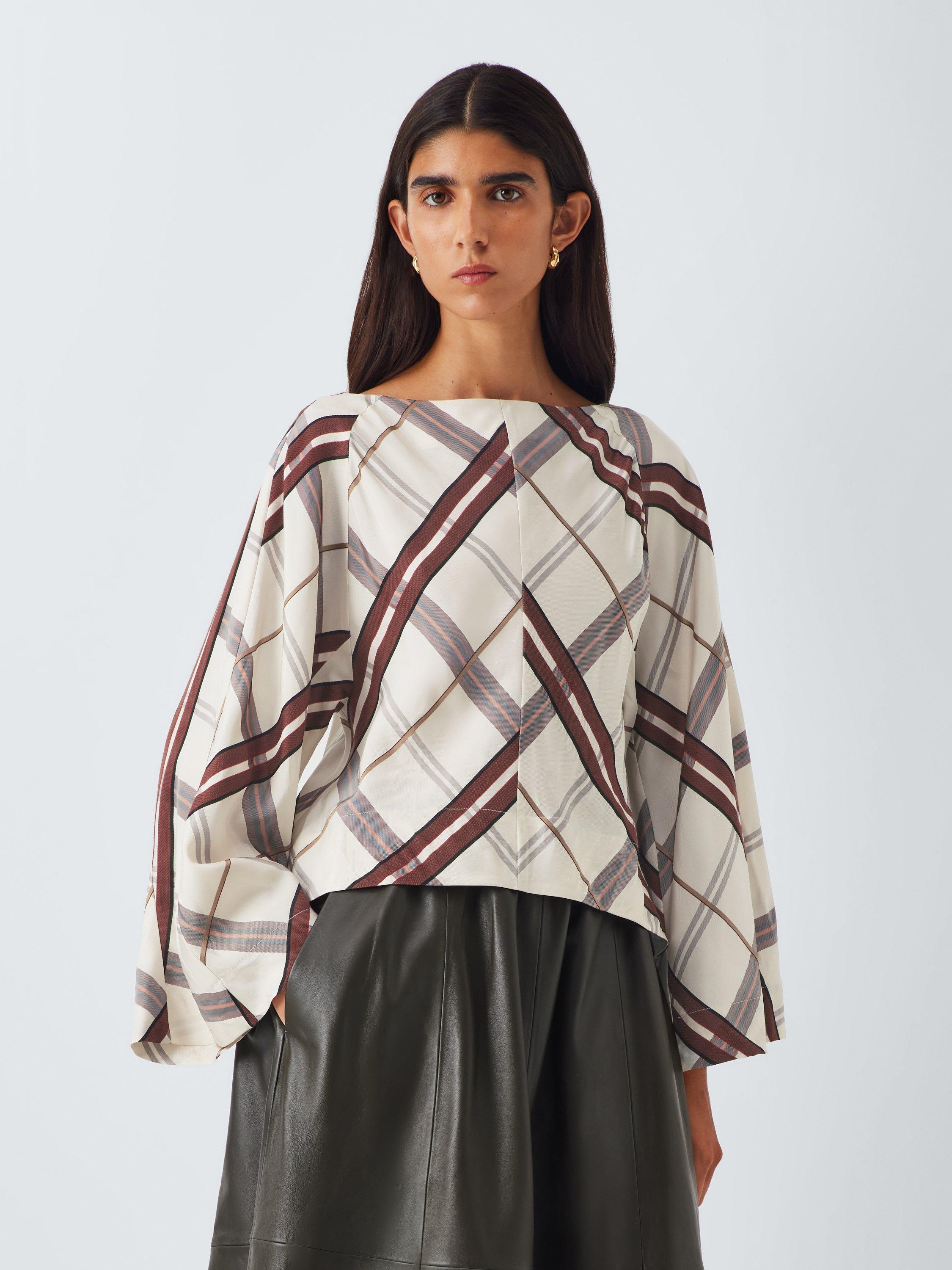 Product image 1 of 6, which shows John Lewis Wide Sleeve Check Top, Multi, 8