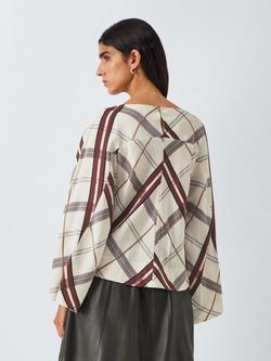 John Lewis Wide Sleeve Check Top, Multi - view 2, Multi