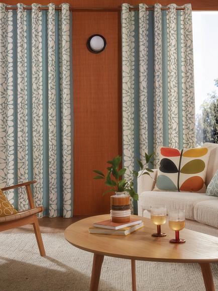 Orla Kiely Sycamore Stripe Pair Lined Eyelet Curtains, Duck Egg, Duck Egg