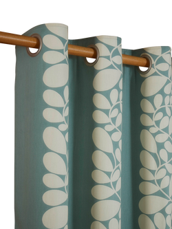 Orla Kiely Sycamore Stripe Pair Lined Eyelet Curtains, Duck Egg - view 2, Duck Egg