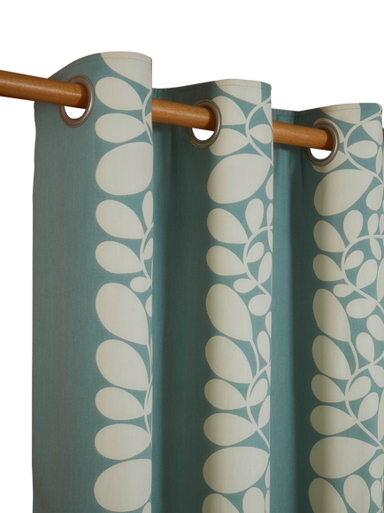 Orla Kiely Sycamore Stripe Pair Lined Eyelet Curtains, Duck Egg - view 2, Duck Egg