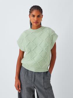 John Lewis Gauzy Argyle Wool Knit Tank Top, Green, Green