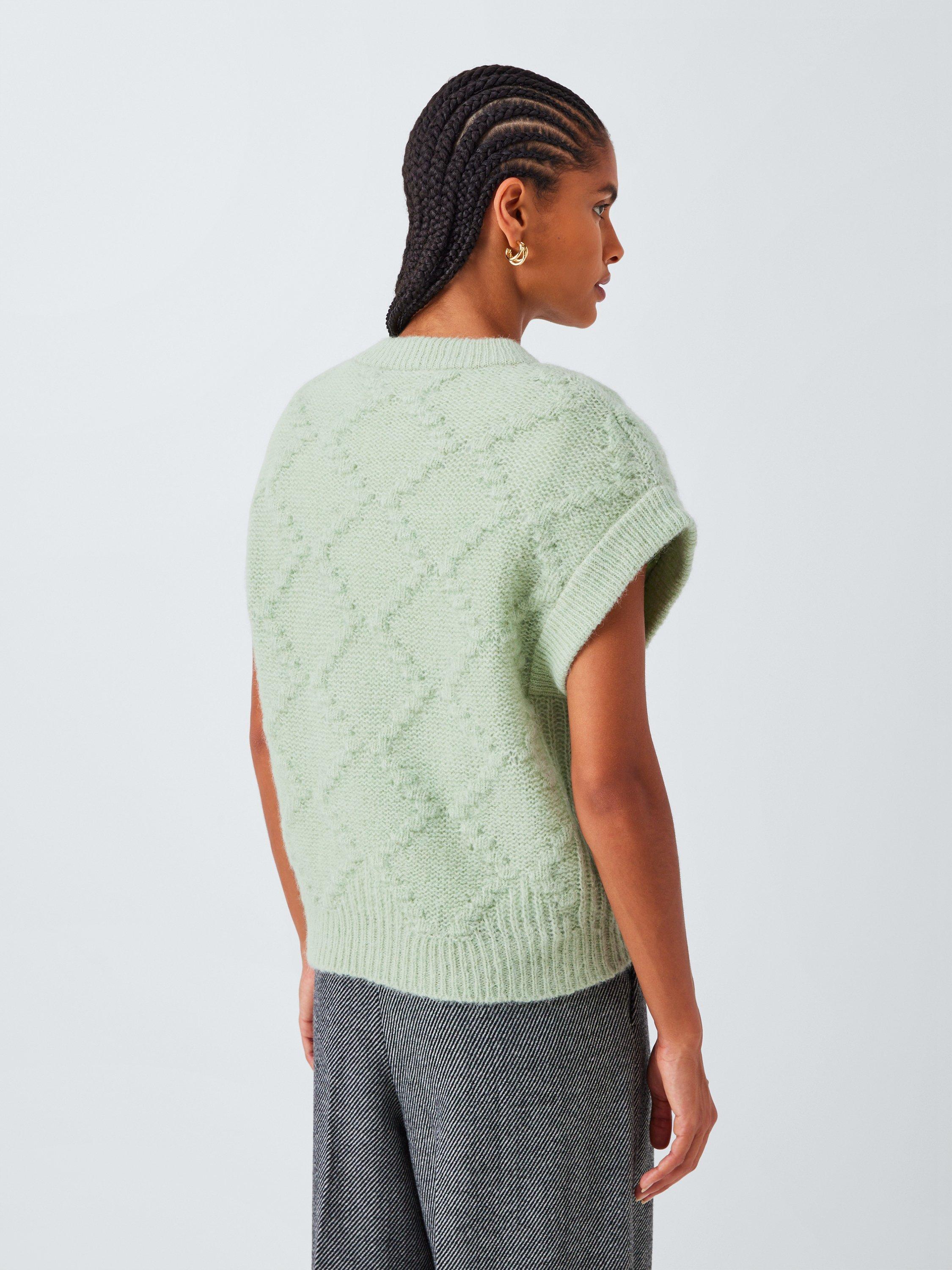 Product image 2 of 6, which shows John Lewis Gauzy Argyle Wool Knit Tank Top, Green, XS