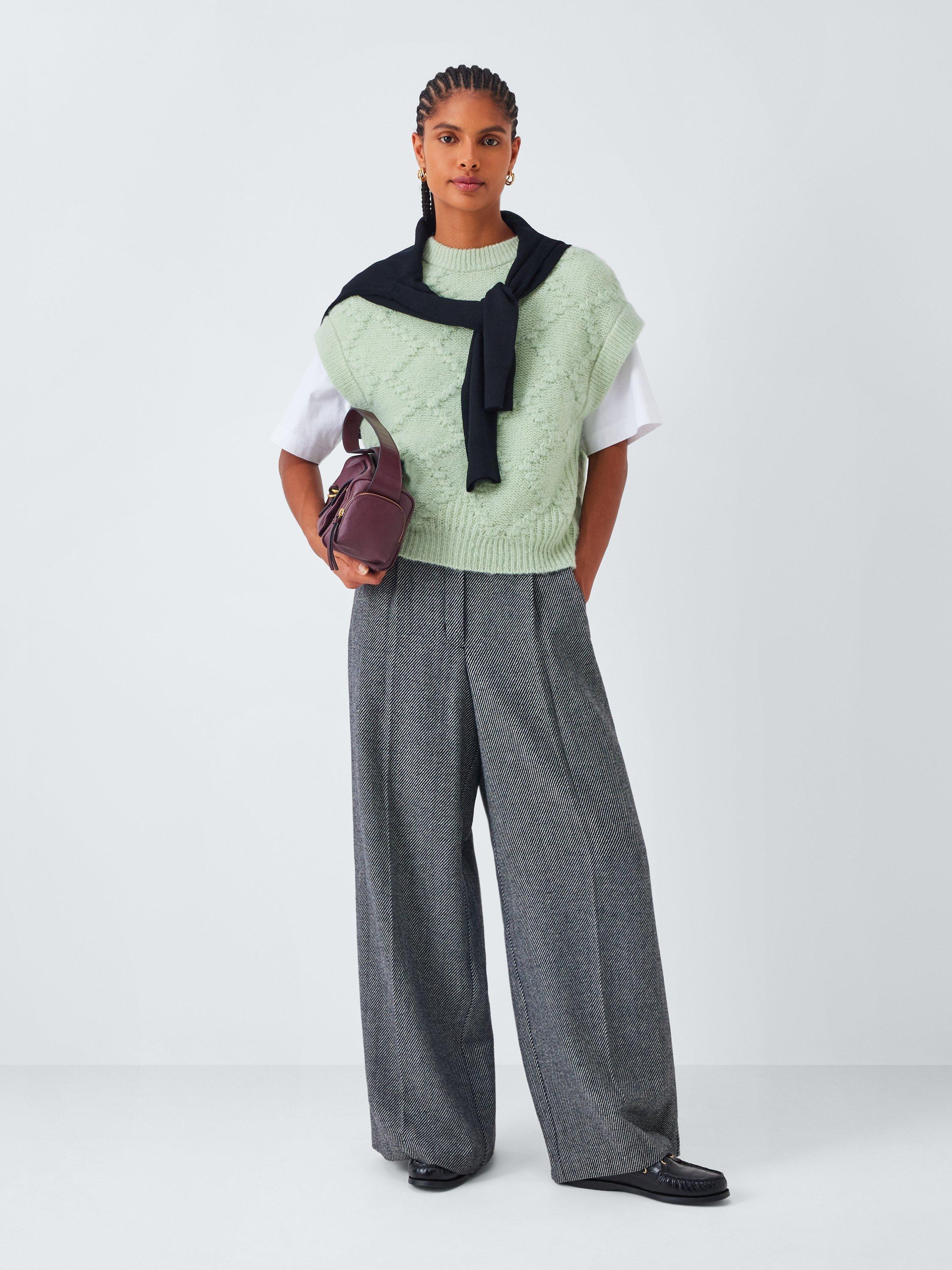 Product image 3 of 6, which shows John Lewis Gauzy Argyle Wool Knit Tank Top, Green, XS