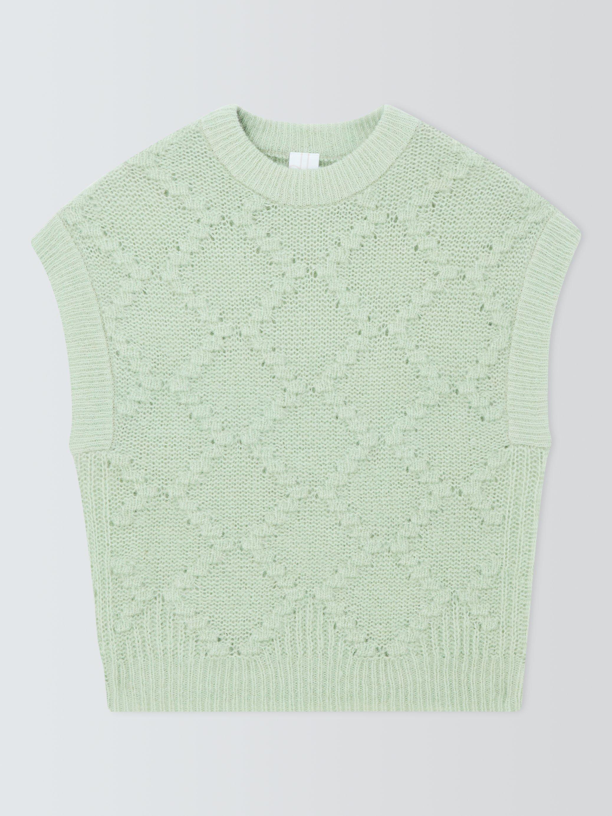 Product image 4 of 6, which shows John Lewis Gauzy Argyle Wool Knit Tank Top, Green, XS