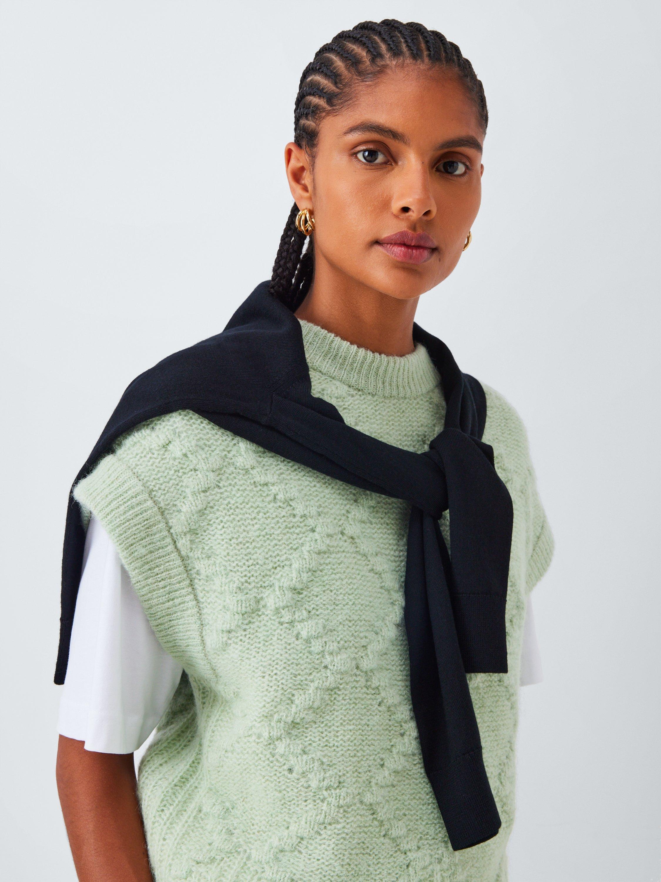 Product image 5 of 6, which shows John Lewis Gauzy Argyle Wool Knit Tank Top, Green, XS