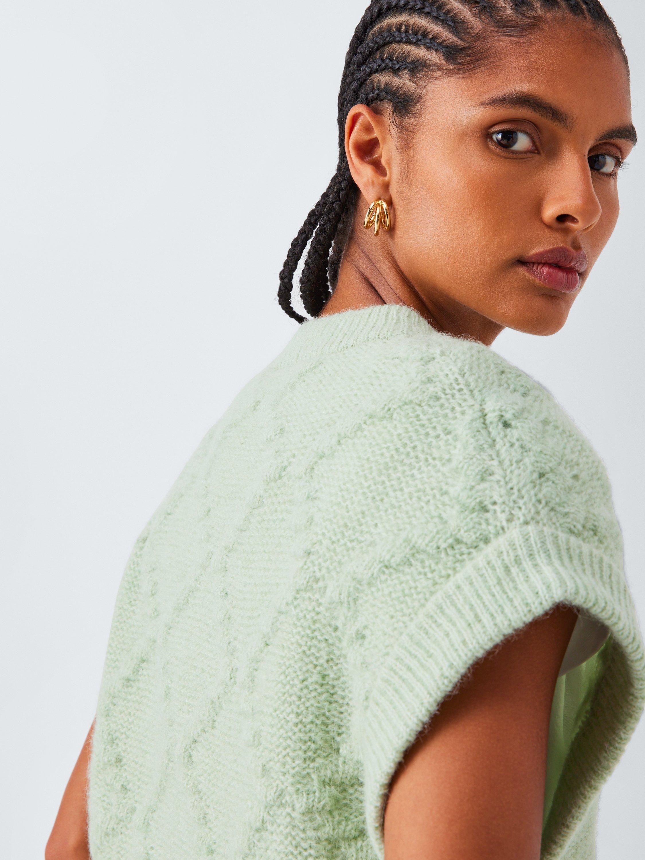 Product image 6 of 6, which shows John Lewis Gauzy Argyle Wool Knit Tank Top, Green, XS