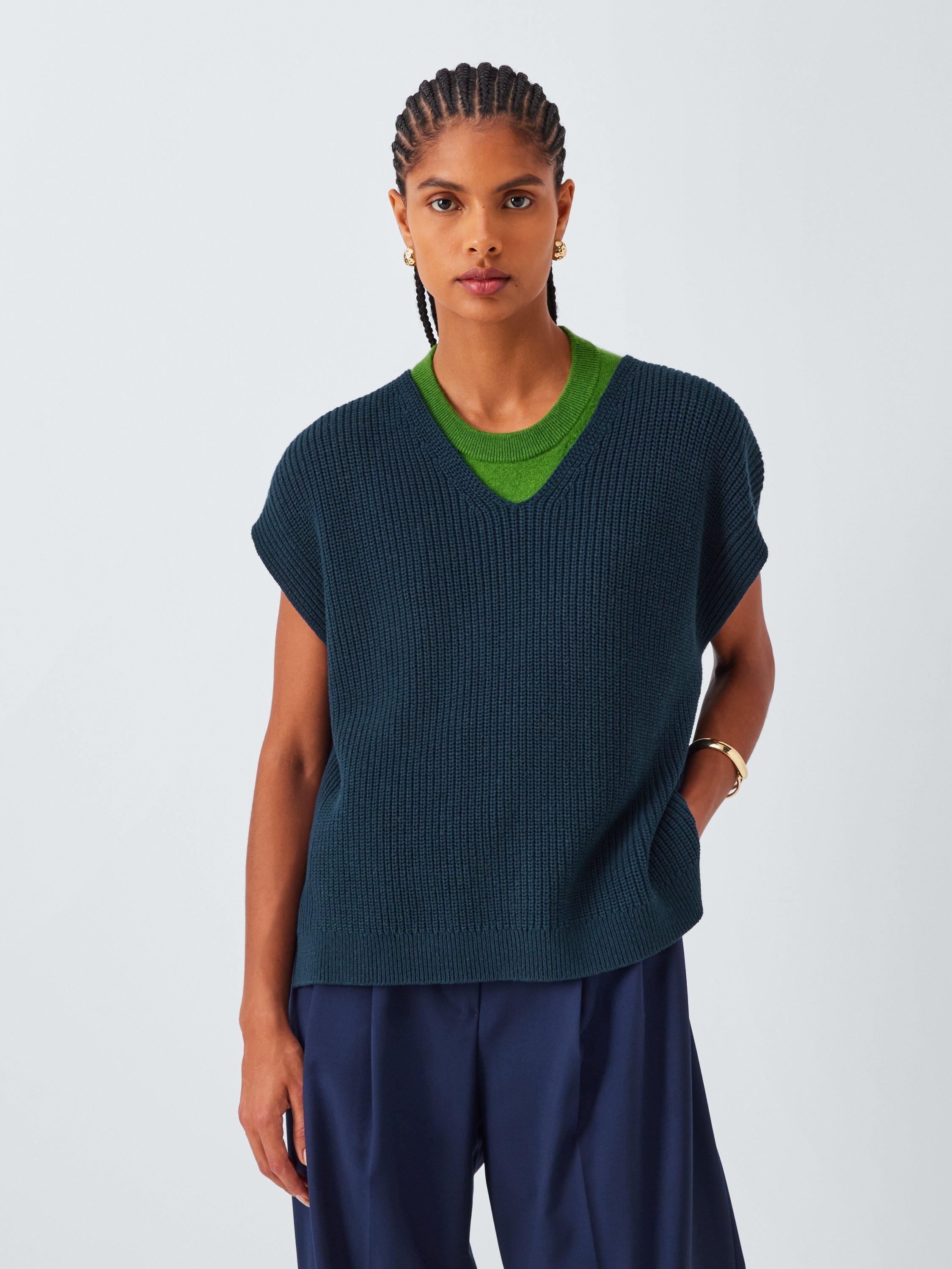 Product image 1 of 7, which shows John Lewis V-Neck Cotton Knit Vest, Navy, XS
