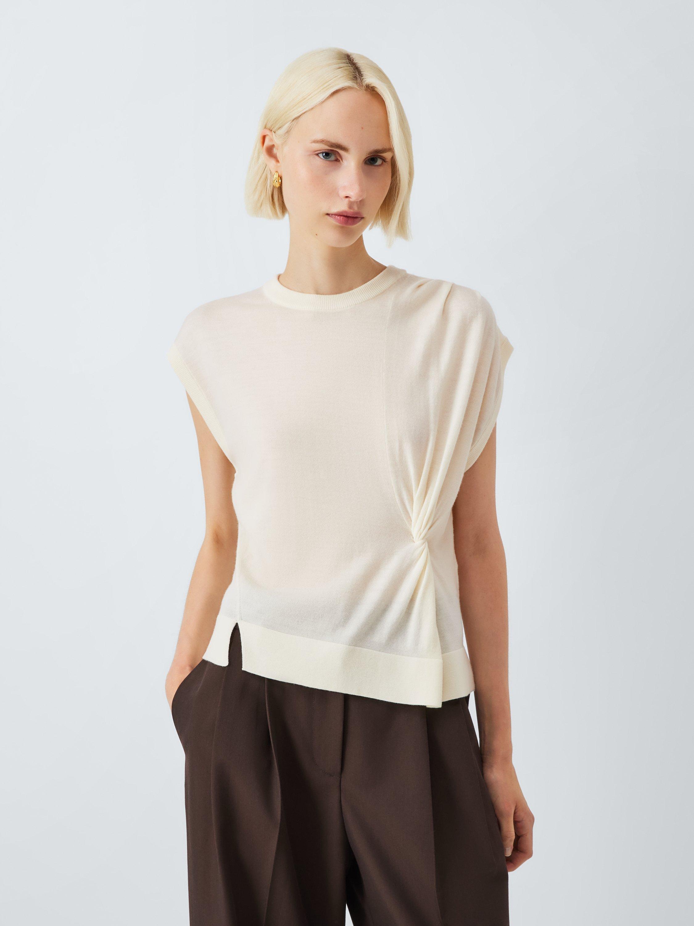 Product image 1 of 6, which shows John Lewis Merino Wool Twist Knit Tank Top, Ecru, XS
