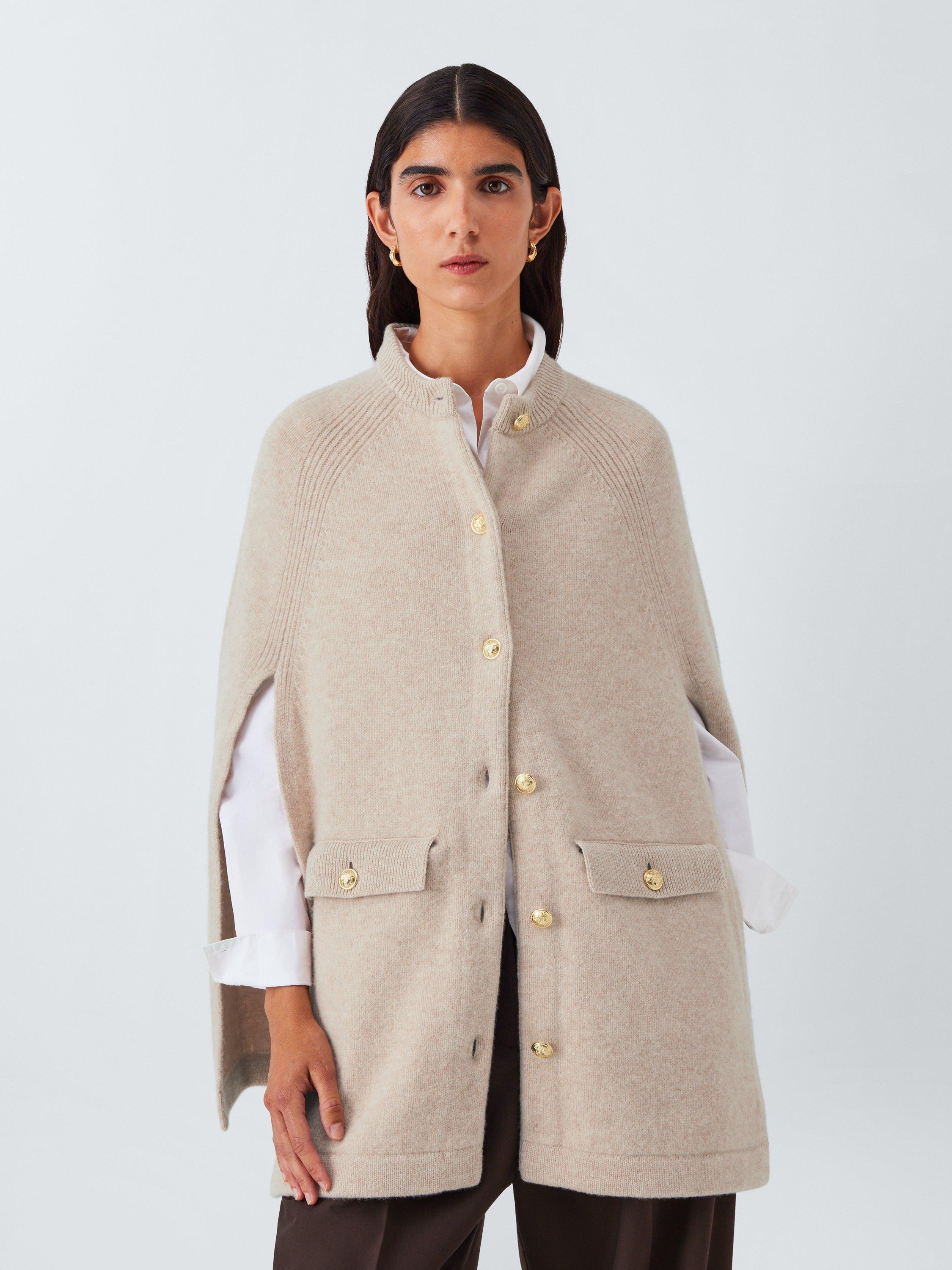 Product image 1 of 6, which shows John Lewis Super Washed Wool Military Cape, Natural, S