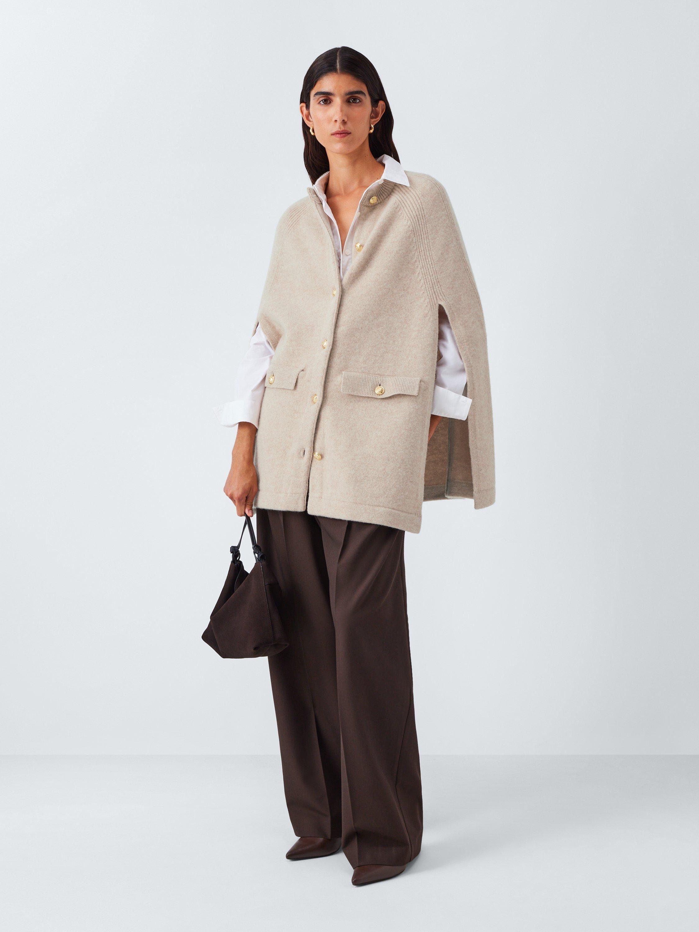 Product image 3 of 6, which shows John Lewis Super Washed Wool Military Cape, Natural, S