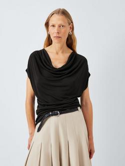 John Lewis Drape Neck Cap Sleeve Top containing TENCEL™ Lyocell, Black