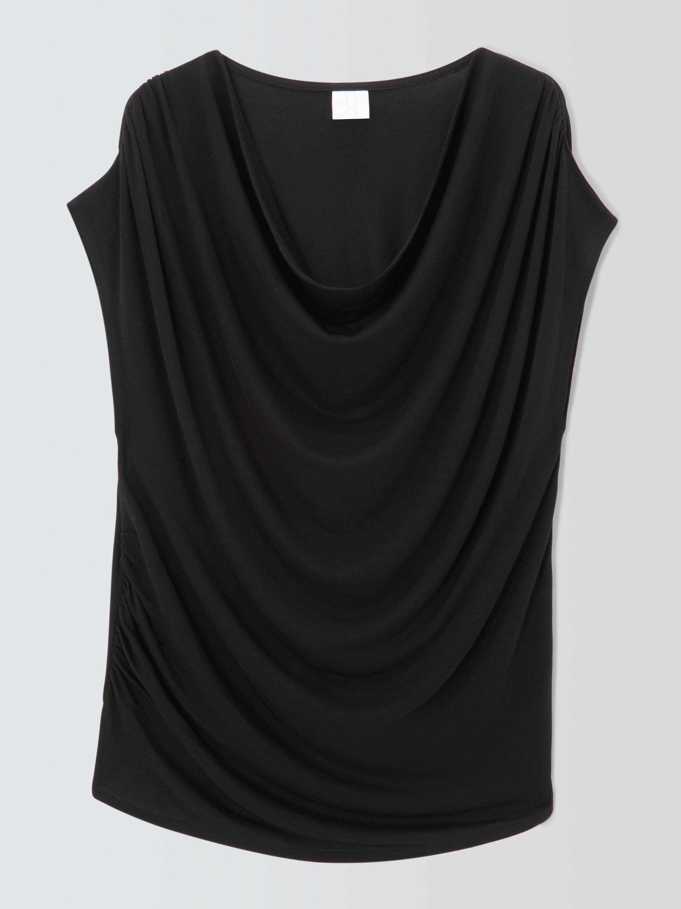 Product image 4 of 6, which shows John Lewis Drape Neck Cap Sleeve Top containing TENCEL™ Lyocell, Black, 6