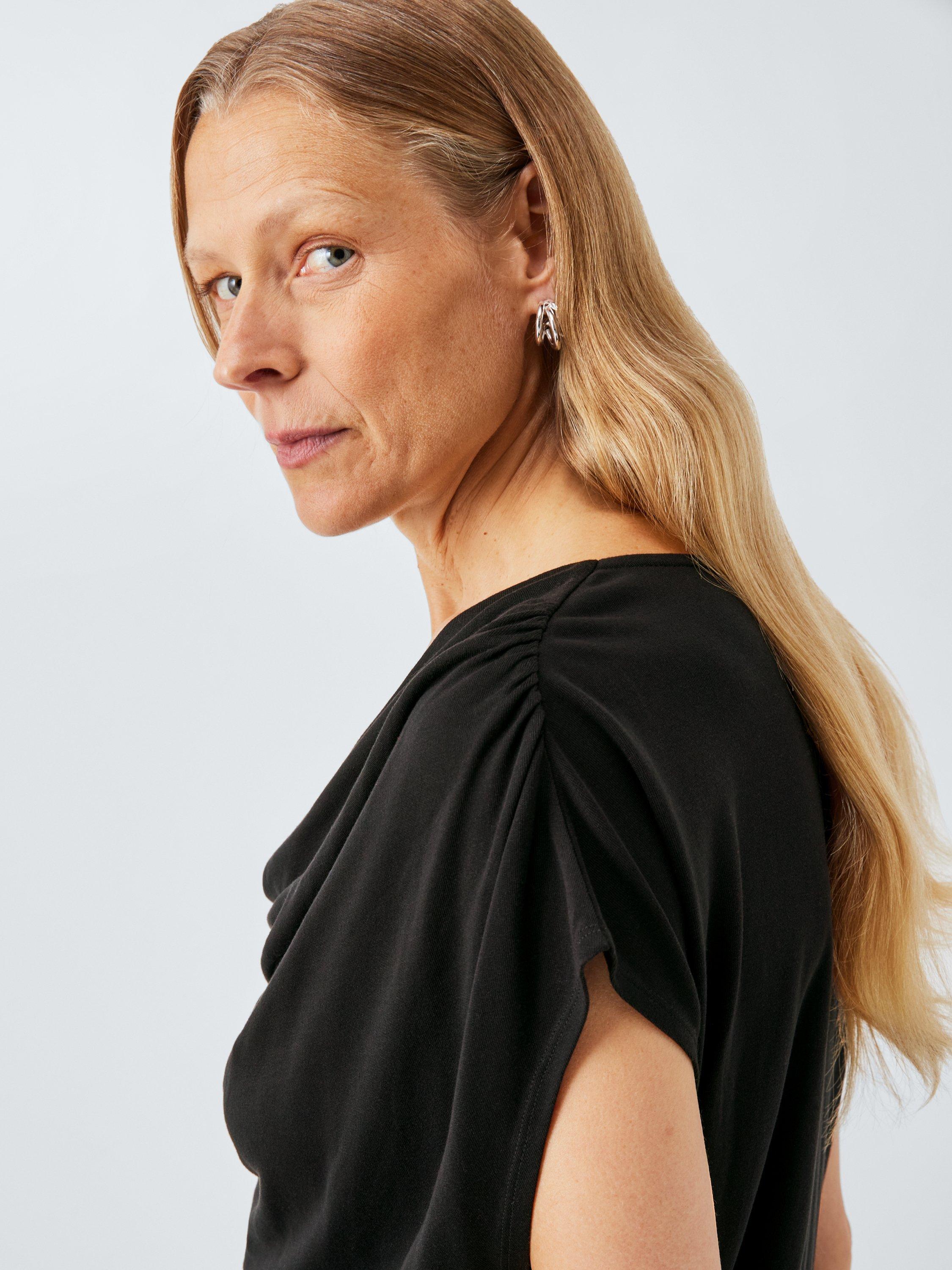 Product image 5 of 6, which shows John Lewis Drape Neck Cap Sleeve Top containing TENCEL™ Lyocell, Black, 6