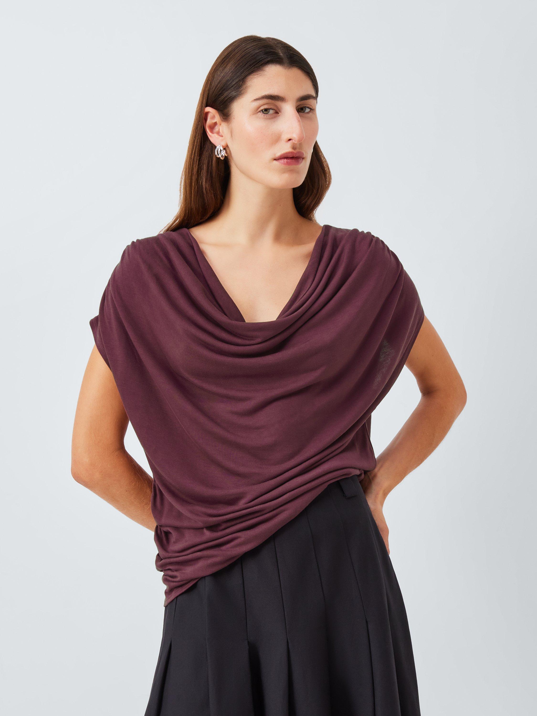 Product image 1 of 6, which shows John Lewis Drape Neck Cap Sleeve Top containing TENCEL™ Lyocell, Fig, 6