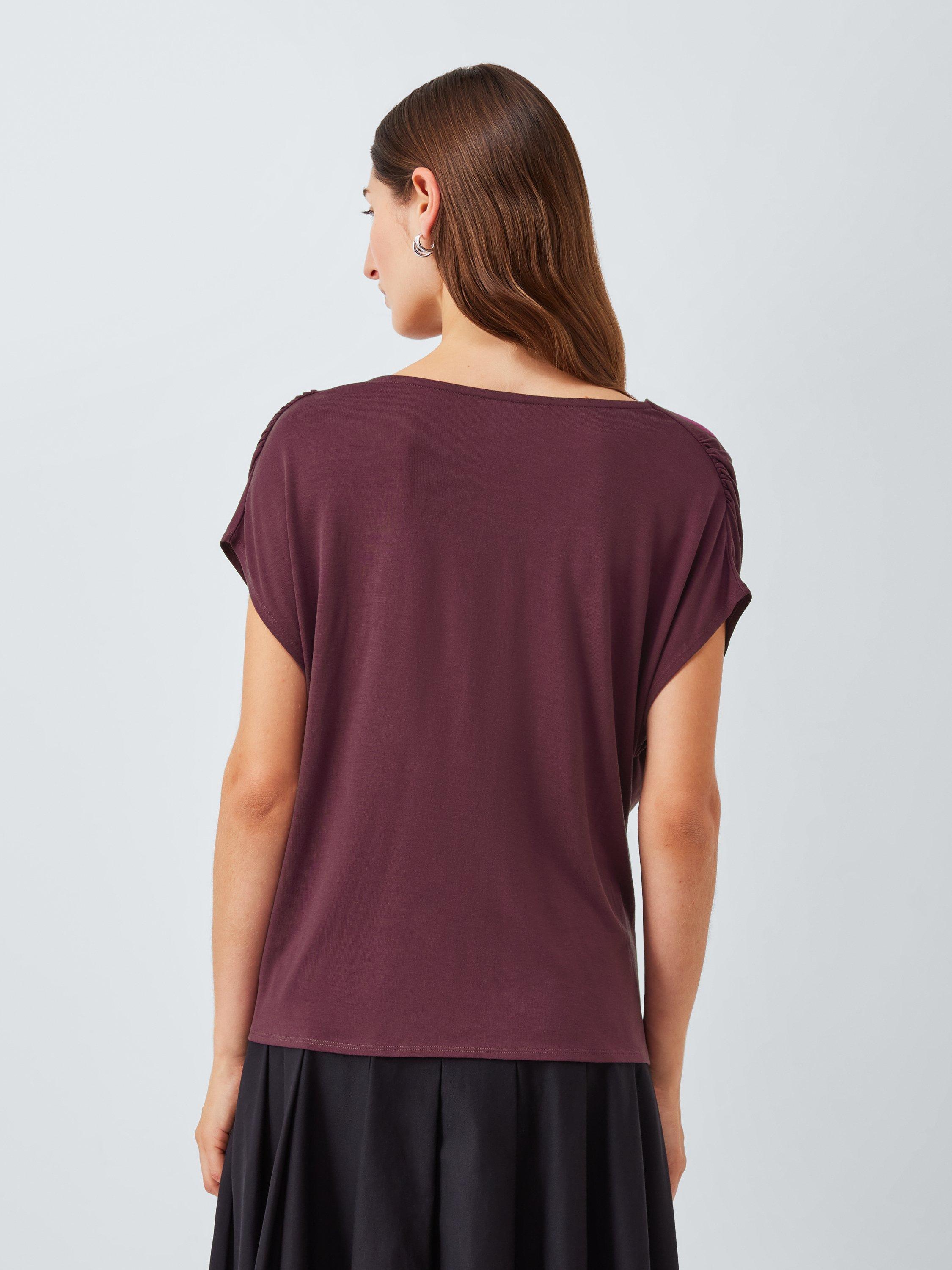 Product image 2 of 6, which shows John Lewis Drape Neck Cap Sleeve Top containing TENCEL™ Lyocell, Fig, 6
