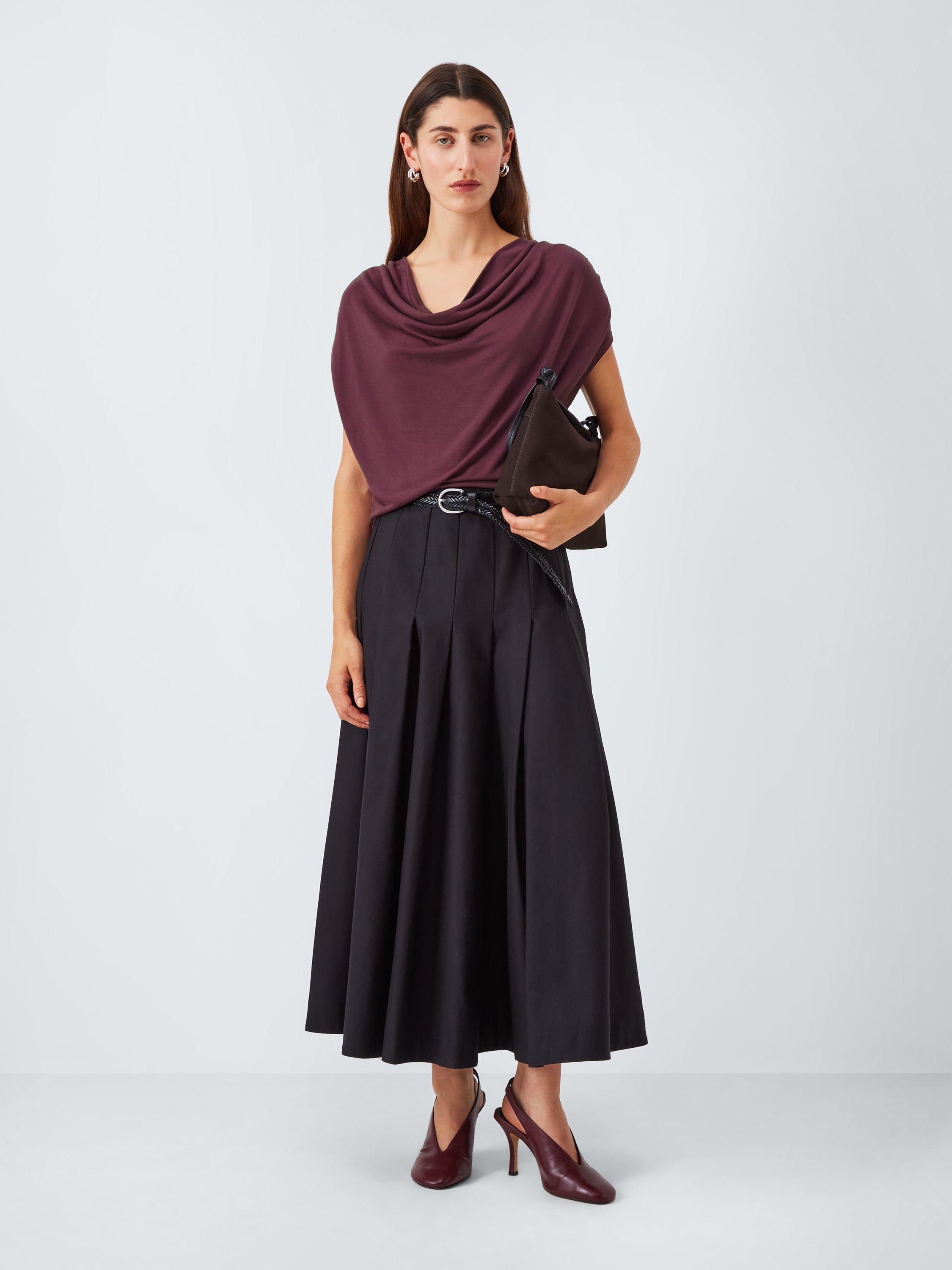 Product image 3 of 6, which shows John Lewis Drape Neck Cap Sleeve Top containing TENCEL™ Lyocell, Fig, 6