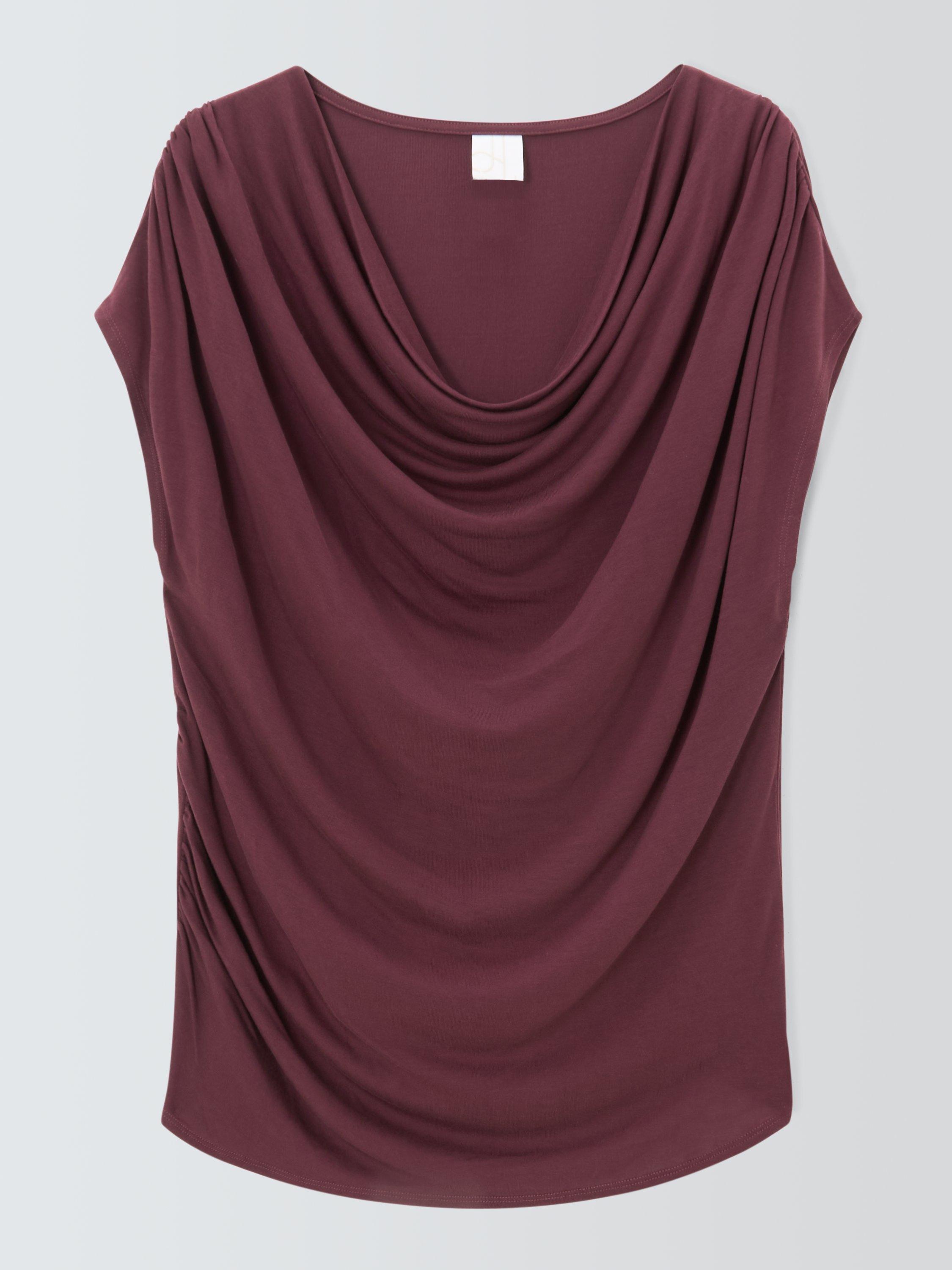 Product image 4 of 6, which shows John Lewis Drape Neck Cap Sleeve Top containing TENCEL™ Lyocell, Fig, 6